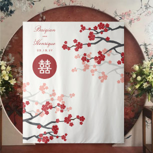 Red Cherry Blossoms Chinese Wedding Photo Backdrop Tapestry