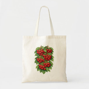 Red Cherry Botanical Illustration Tote Bag