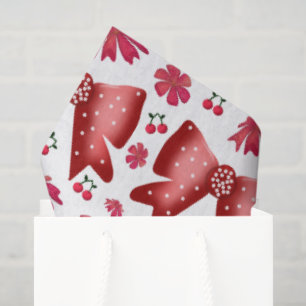 Red Cherry Bow Seamless Pattern Cute Coquette Gift Tissue Paper