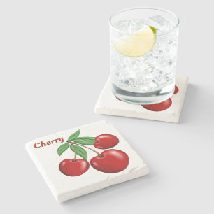 Red Cherry Cherries Design  Personalised Stone Coaster