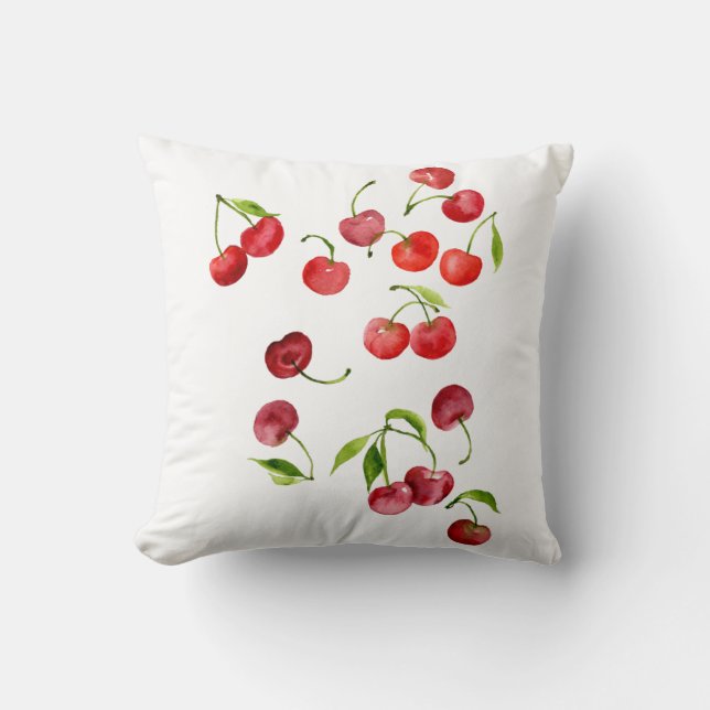 Red cherry cherries watercolor cushion (Front)