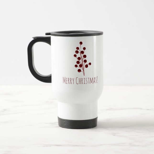 Red cherry christmas  travel mug (Left)