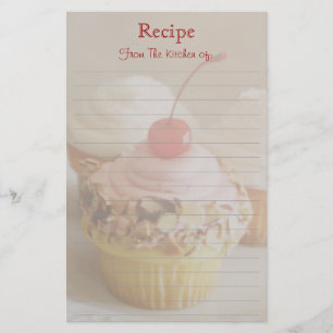 Red Cherry Cupcake Lined Recipe Stationery