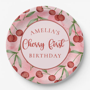 Red Cherry First Birthday Paper Plates
