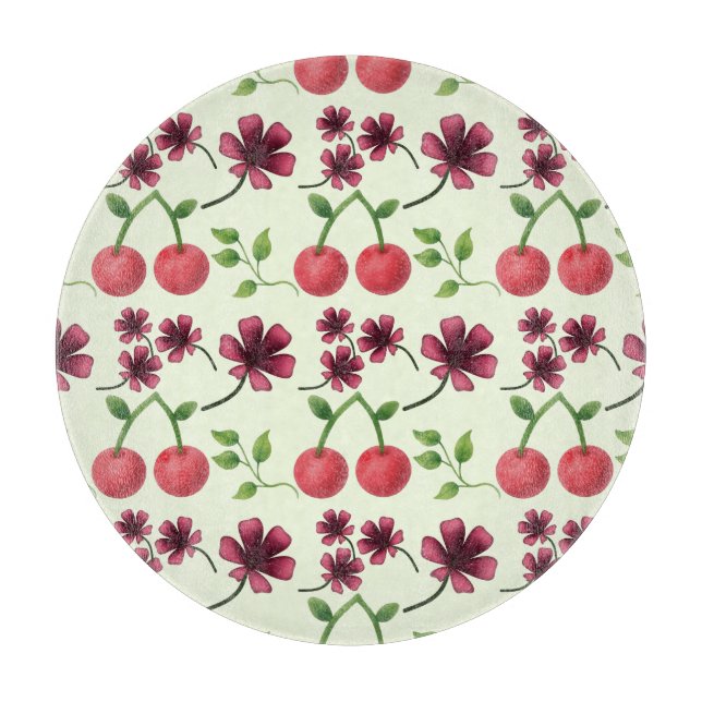 Red Cherry Floral Pattern  Cutting Board (Front)