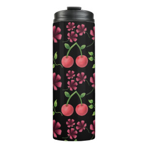 Red Cherry Floral Pattern Thermal Tumbler