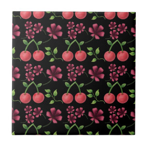 Red Cherry Floral Pattern  Tile