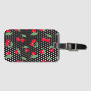 Red Cherry Fruit Green Leaves Black White Dots Luggage Tag