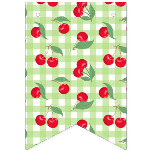 Red Cherry Fruit Green Leaves Pastel Lumberjack Bunting