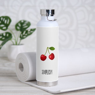 Red Cherry Fruits on White Water Bottle