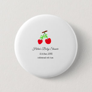 red Cherry green bow add name date baby shower 6 Cm Round Badge