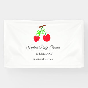 red Cherry green bow add name date baby shower Banner