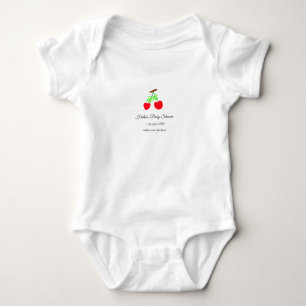 red Cherry green bow add name date baby shower Bodysuit