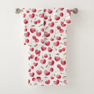 Red Cherry Hearts Bath Towel Set