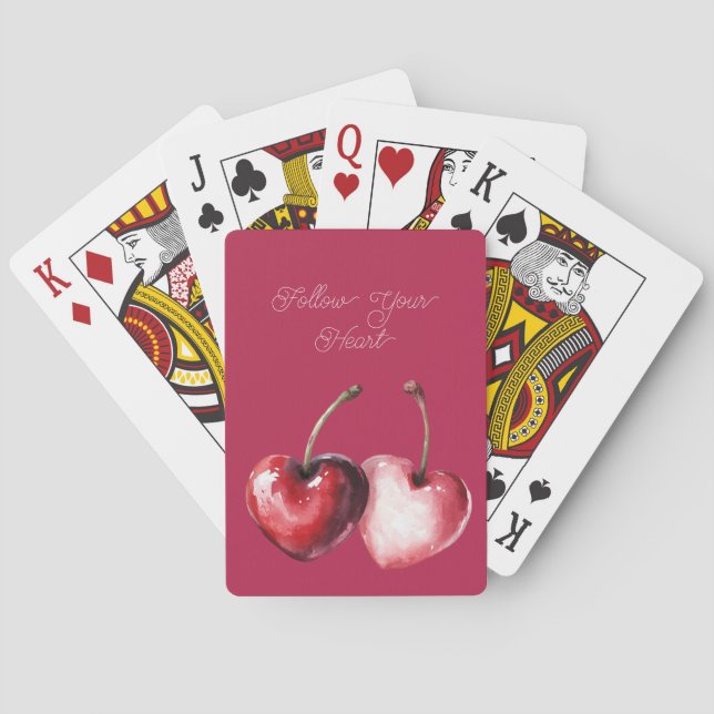 Red Cherry Hearts Playing Cards (Back)