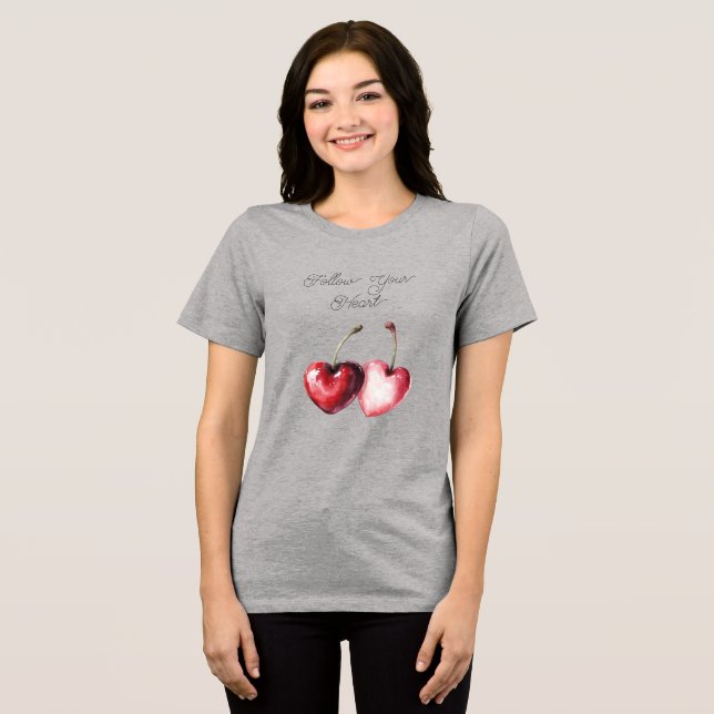 Red Cherry Hearts Tri-Blend Shirt (Front Full)