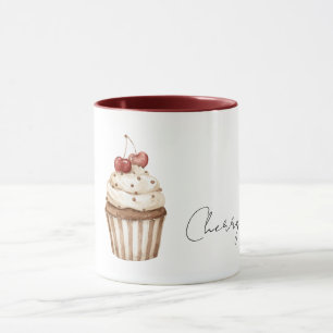 Red Cherry Hearts Vanilla Cupcake Mug