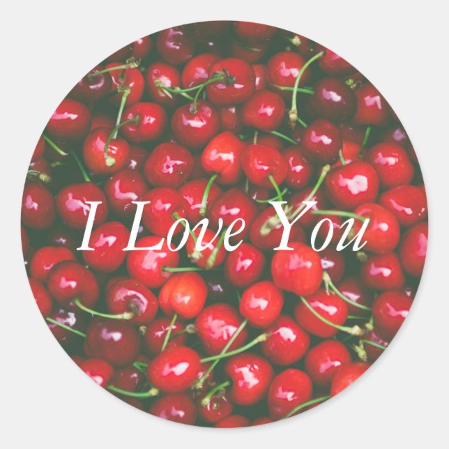 Red Cherry - I Love You (customisable text) Classic Round Sticker (Front)