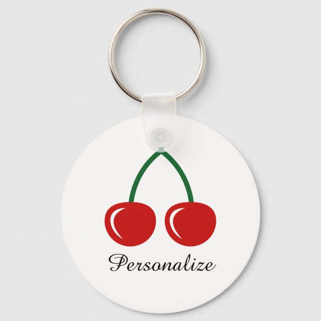 Red cherry keychain with personalized name (Front)