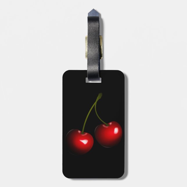 Red Cherry Luggage Tag Personalised (Back Vertical)