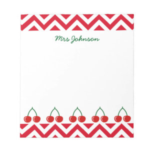 Red cherry notepad for teacher Personalized name
