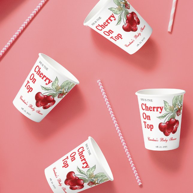 Red Cherry on Top Baby shower  Paper Cups (Creator Uploaded)