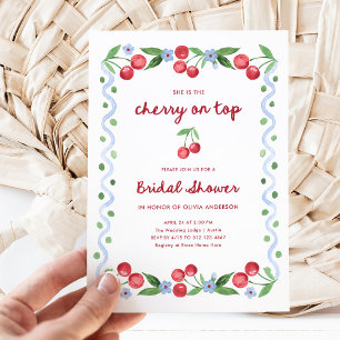 Red Cherry on Top Whimsical Retro Bridal Shower Invitation