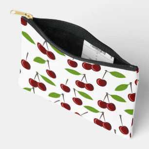Red Cherry, Pattern Of Cherries, Leaves, Fruit Accessory Pouch