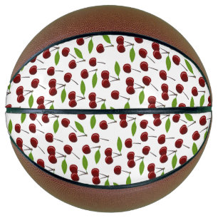 Red Cherry, Pattern Of Cherries, Leaves, Fruit Basketball