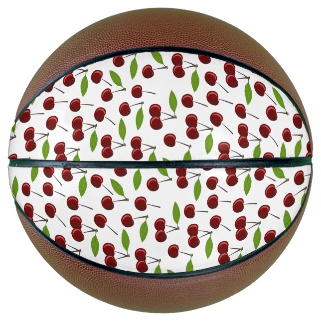 Red Cherry, Pattern Of Cherries, Leaves, Fruit Basketball (Front)