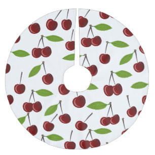 Red Cherry, Pattern Of Cherries, Leaves, Fruit Brushed Polyester Tree Skirt