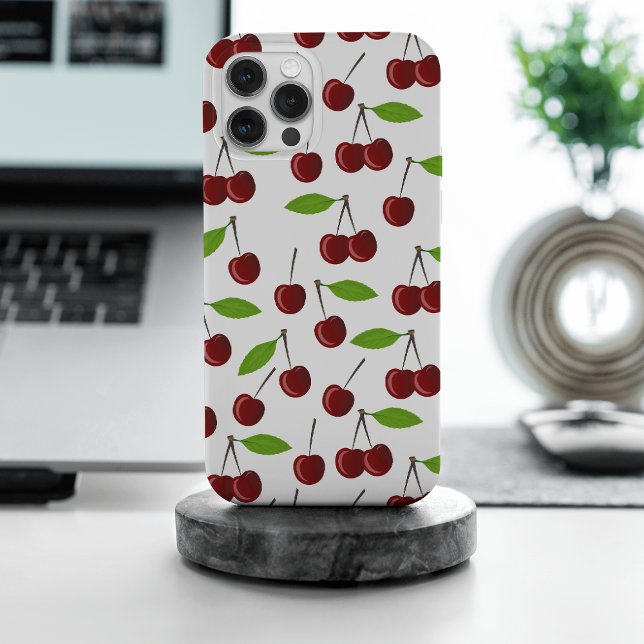 Red Cherry, Pattern Of Cherries, Leaves, Fruit Case-Mate iPhone Case (Creator Uploaded)