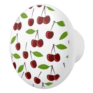 Red Cherry, Pattern Of Cherries, Leaves, Fruit Ceramic Knob