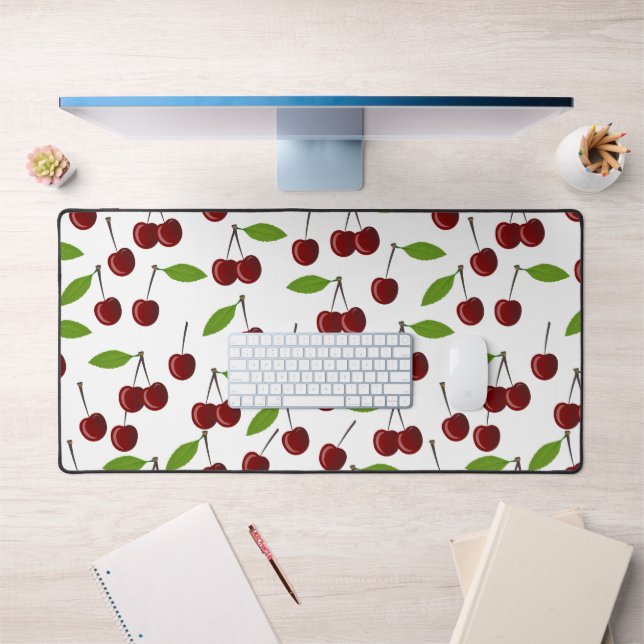 Red Cherry, Pattern Of Cherries, Leaves, Fruit Desk Mat (Office 1)
