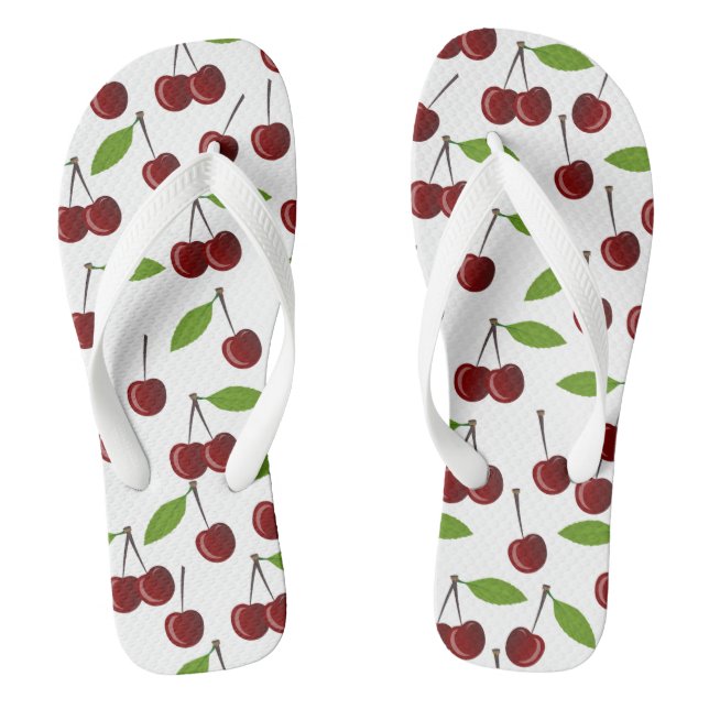 Red Cherry, Pattern Of Cherries, Leaves, Fruit Jandals (Footbed)