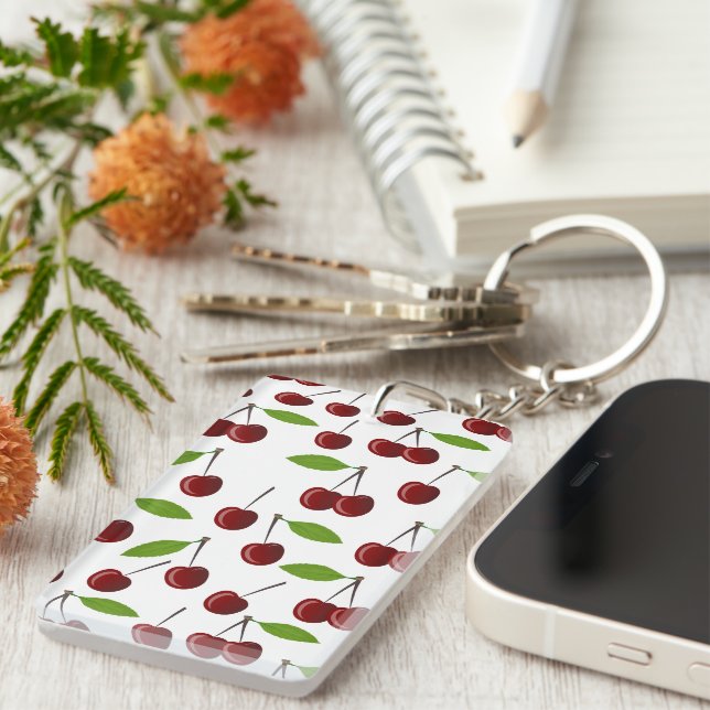 Red Cherry, Pattern Of Cherries, Leaves, Fruit Key Ring (Front Right)
