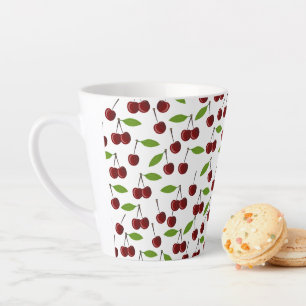 Red Cherry, Pattern Of Cherries, Leaves, Fruit Latte Mug
