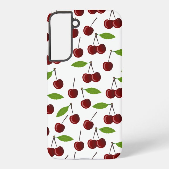 Red Cherry, Pattern Of Cherries, Leaves, Fruit Samsung Galaxy S22+ Case (Back)