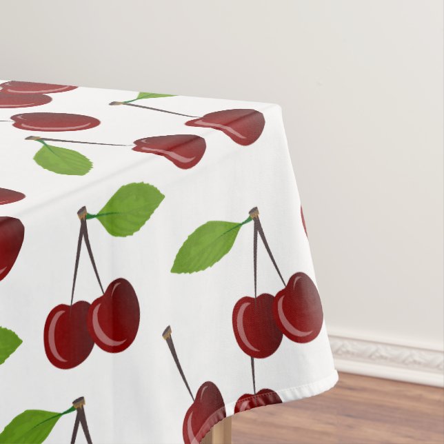 Red Cherry, Pattern Of Cherries, Leaves, Fruit Tablecloth (In Situ)
