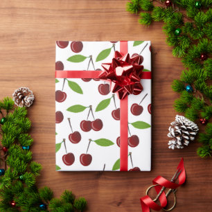 Red Cherry, Pattern Of Cherries, Leaves, Fruit Wrapping Paper