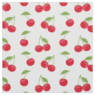 Red Cherry Pattern On White Fabric