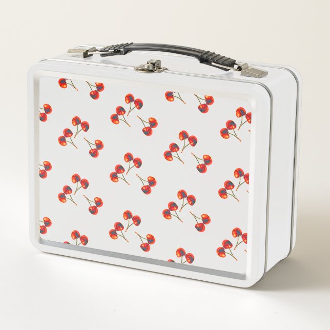 Red Cherry Pattern Vivid Metal Lunch Box (Front)