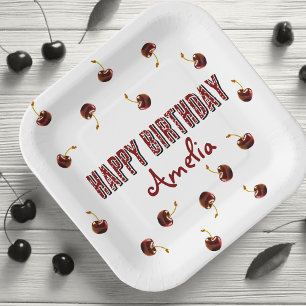 Red Cherry Personalised Party Paper Plate