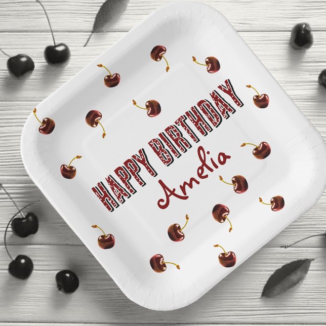 Red Cherry Personalised Party Paper Plate (Creator Uploaded)