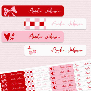 Red Cherry & Pink Bows Waterproof Kids Name