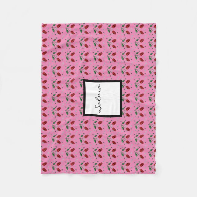 Red Cherry Skulls Blossoms Fleece Blanket (Front)