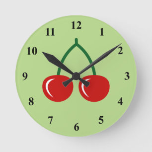 Red cherry wall clock for kitchen