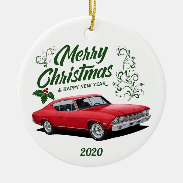 Red Chevelle Muscle Car Christmas for 2020 Ceramic Tree Decoration (Front)