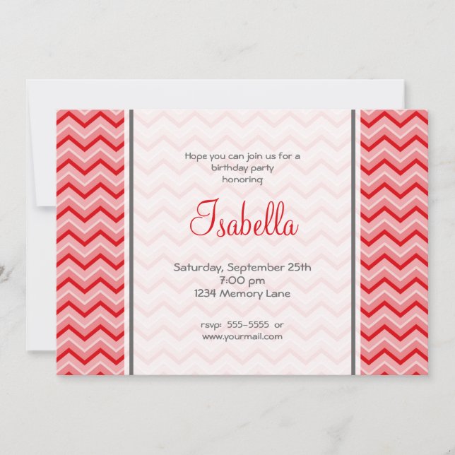 Red Chevron Birthday Invitation (Front)