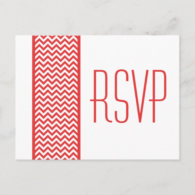 Red Chevron Border RSVP Postcard (Front)